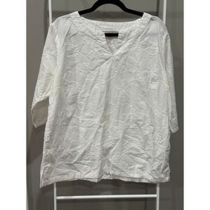 Allyson Whitmore White Cotton Embroider Tunic Top XL Boho Peasant Cottagecore